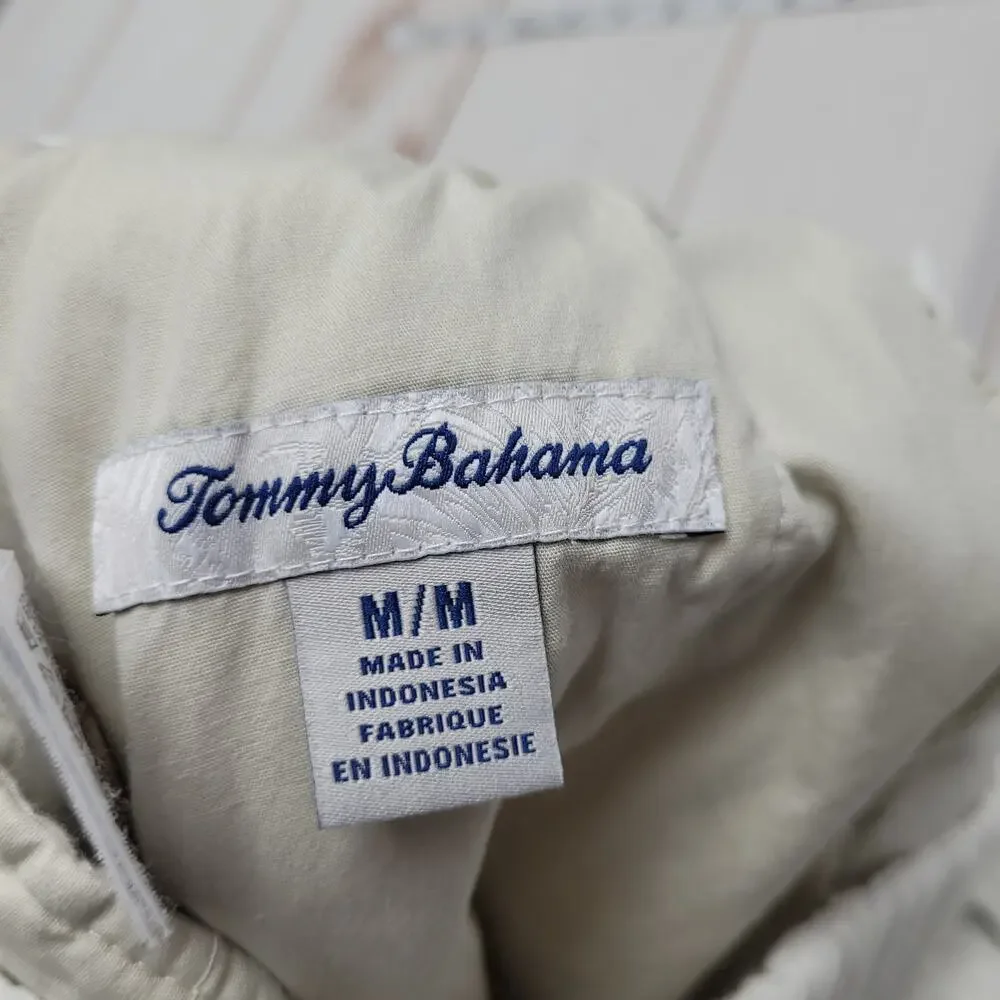 Tommy Bahama white linen chino pants elastic drawstring waist island beach M